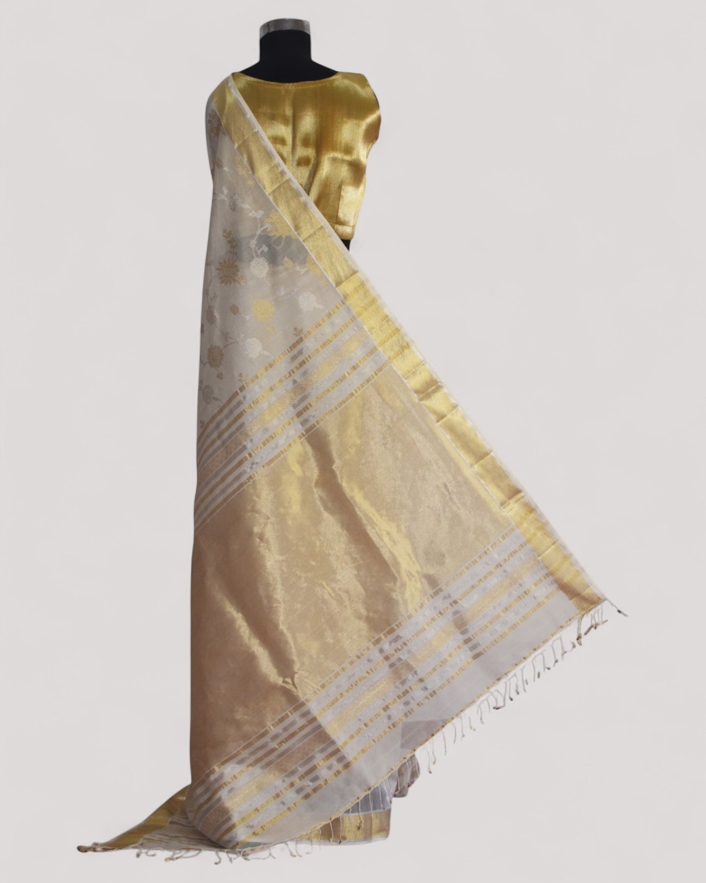 White - Gilded Grove Organic Cotton Saree