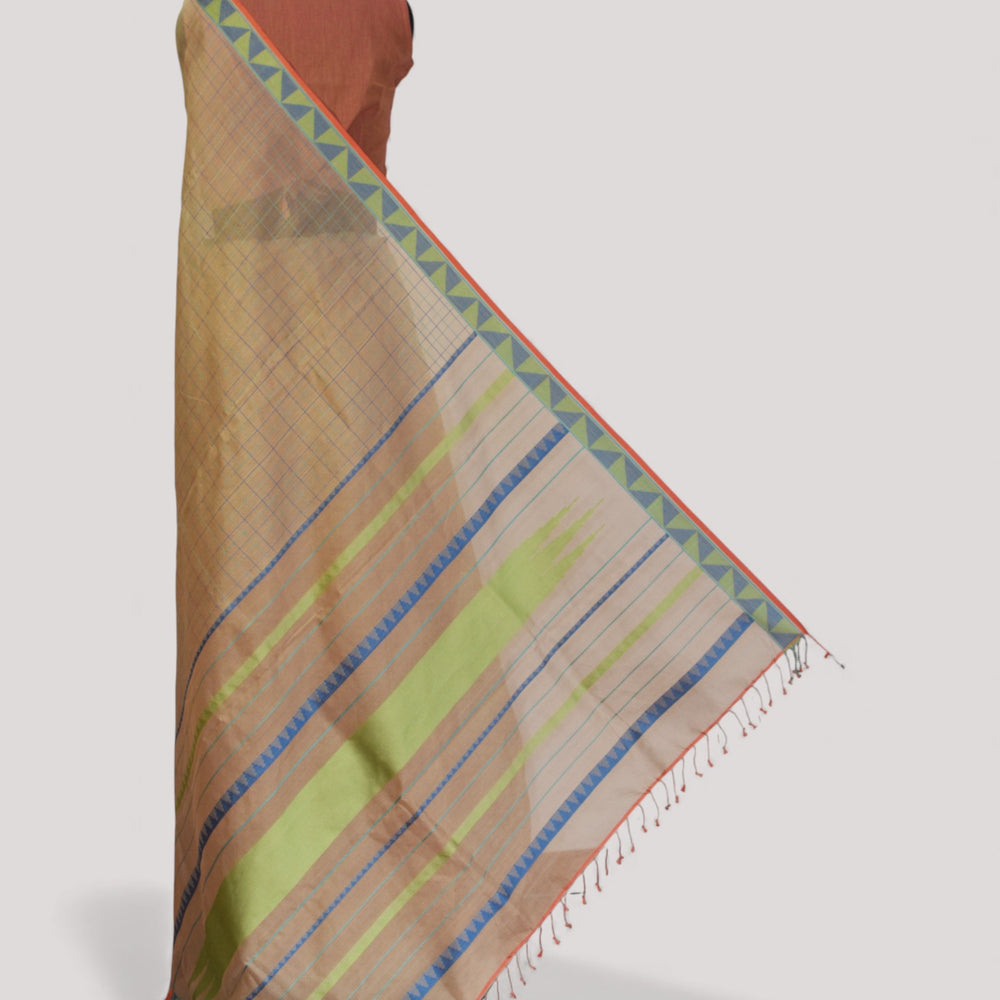 Beige - Checks Classic Organic Cotton Saree