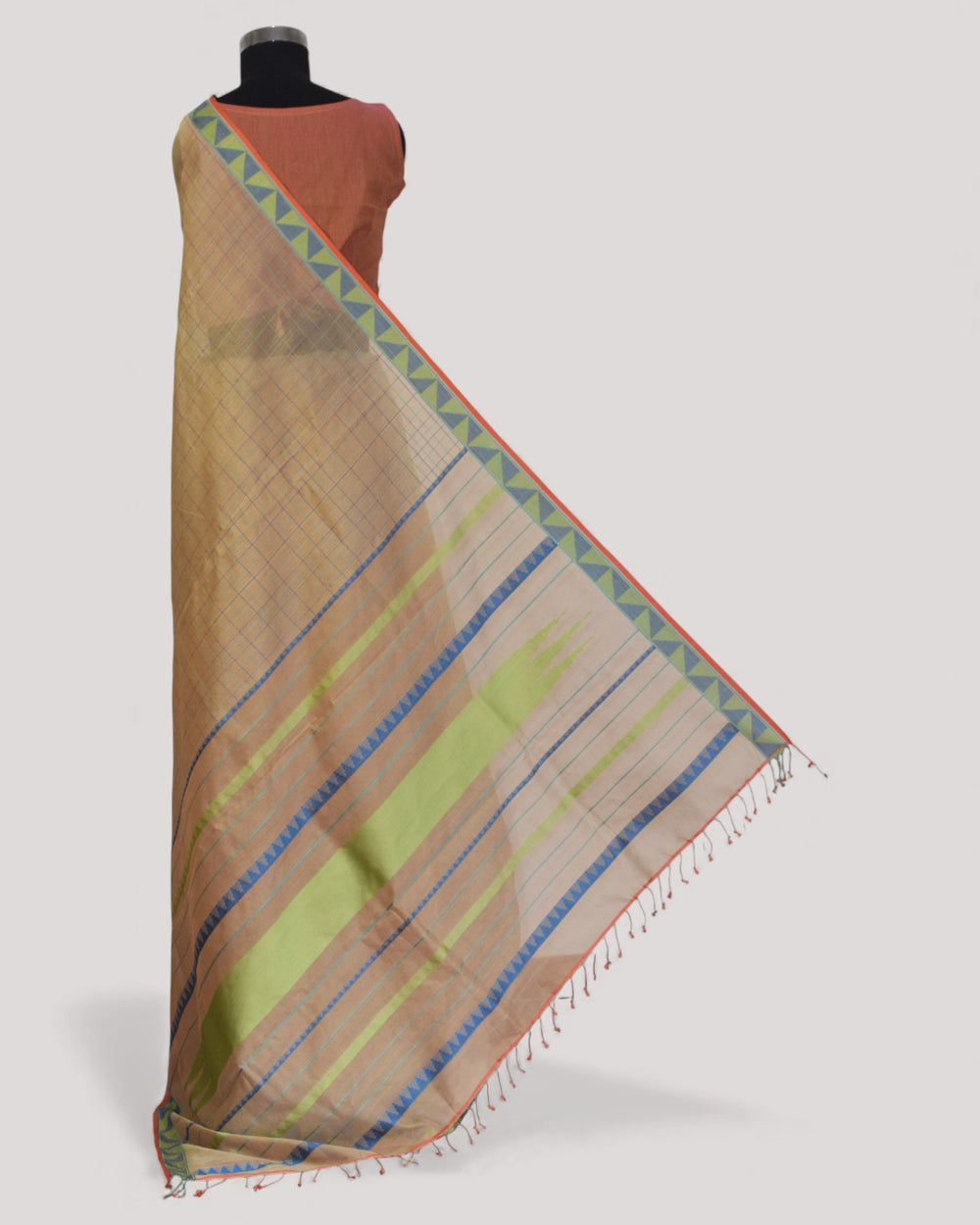 Beige - Checks Classic Organic Cotton Saree
