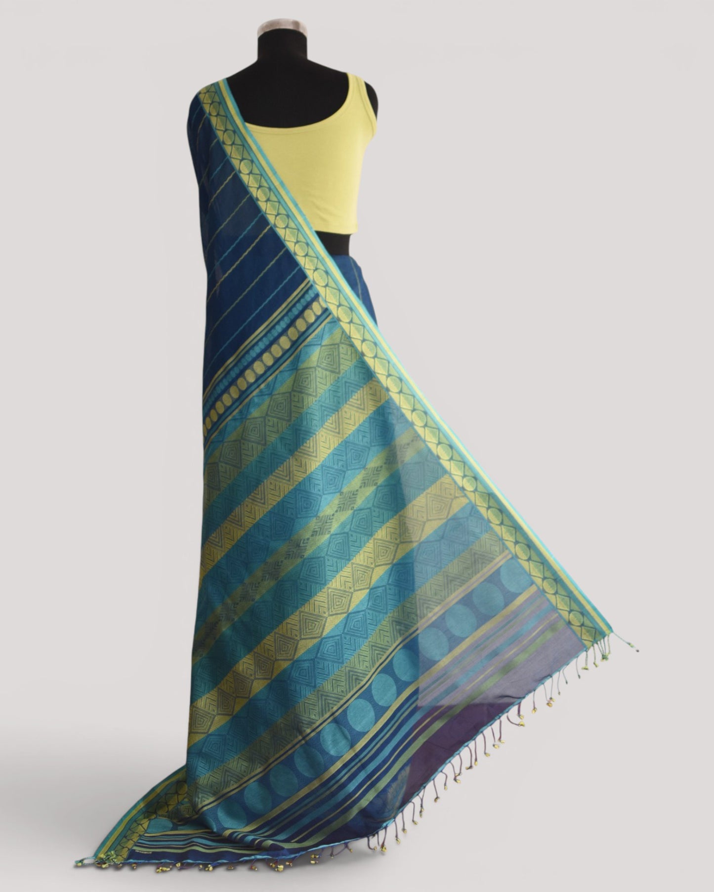 Indigo Blue - Geometric Elegance Organic Cotton Saree