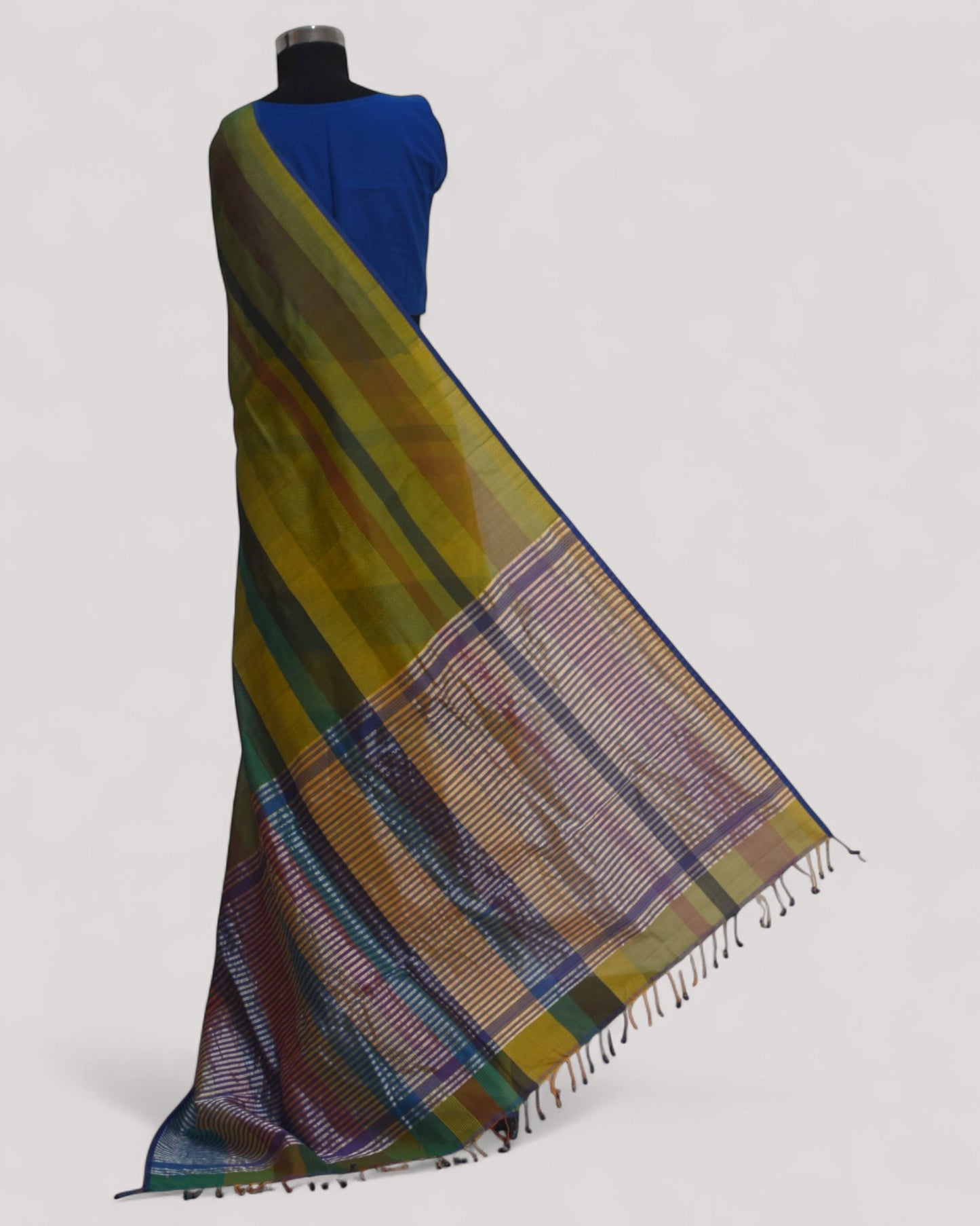 Green & Yellow - Stitch Texture Organic Cotton Saree