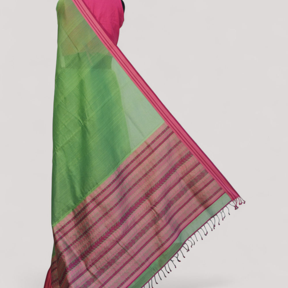 Green - Tulip Motif Organic Cotton Saree