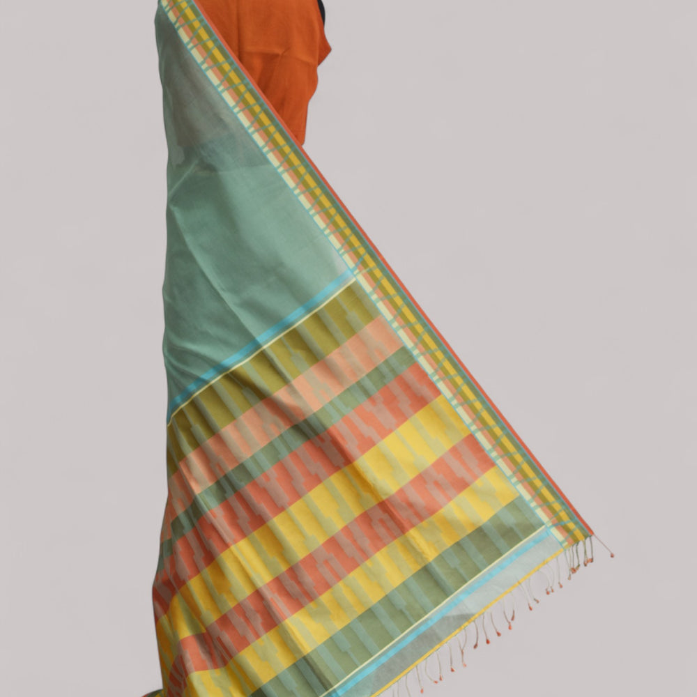 Sea Green - Gopuram Motif Organic Cotton Saree