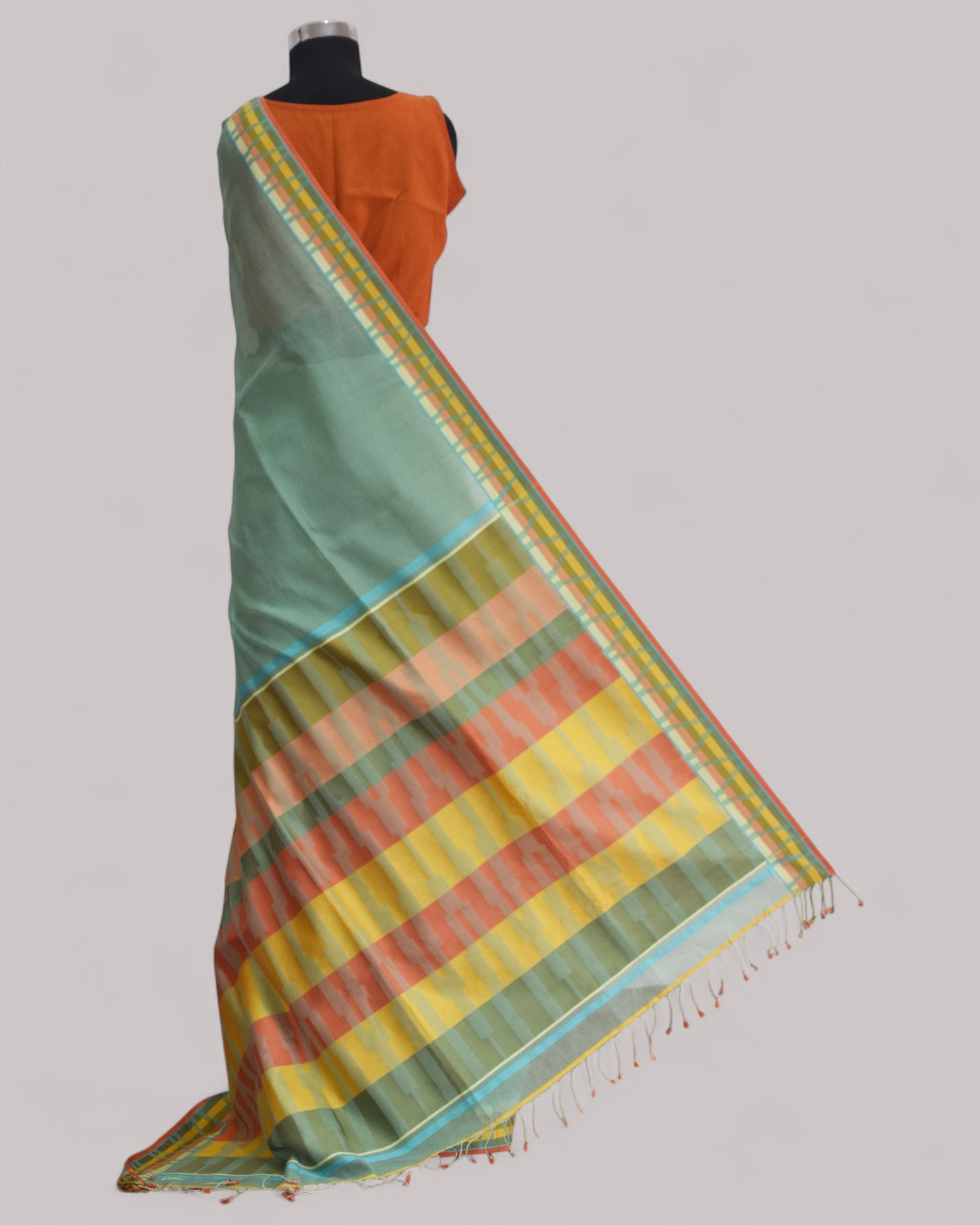Sea Green - Gopuram Motif Organic Cotton Saree