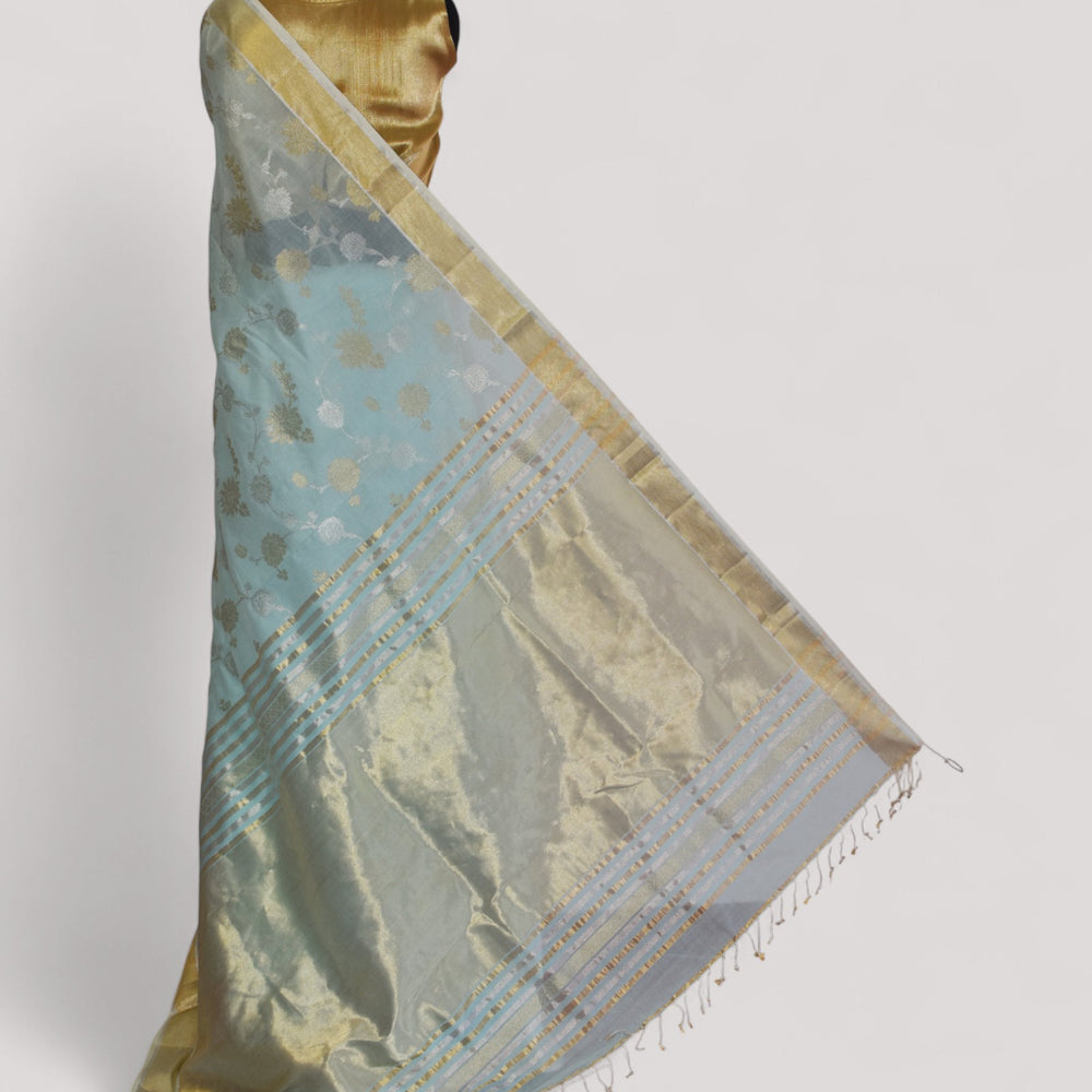 Cool Blue - Gilded Grove Organic Cotton Saree