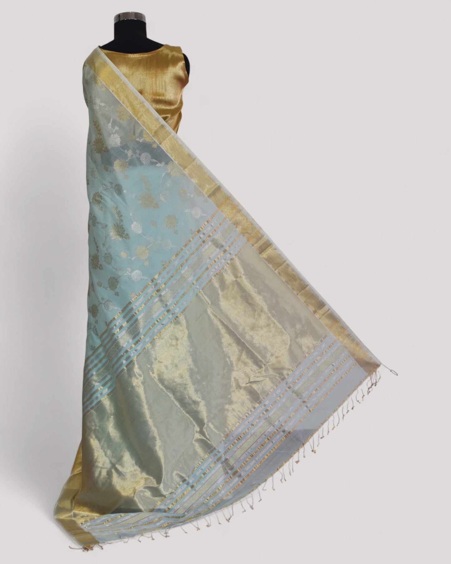 Cool Blue - Gilded Grove Organic Cotton Saree