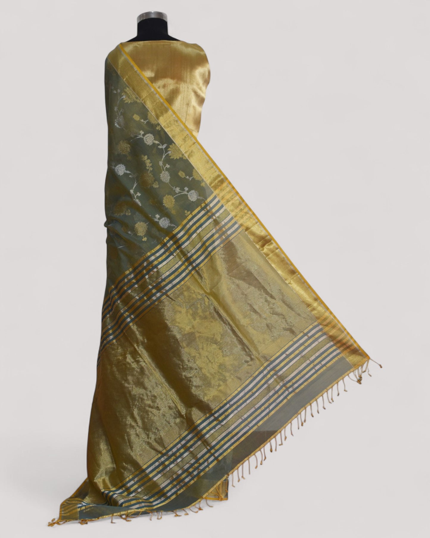 Yellowish Grey - Gilded Grove Organic Cotton Saree