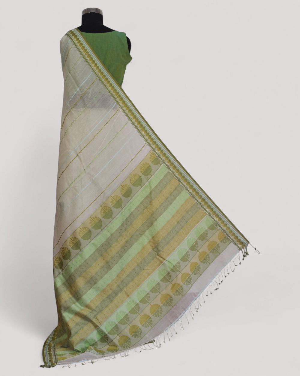 White - Spherical Grace Organic Cotton Saree (No Blouse)