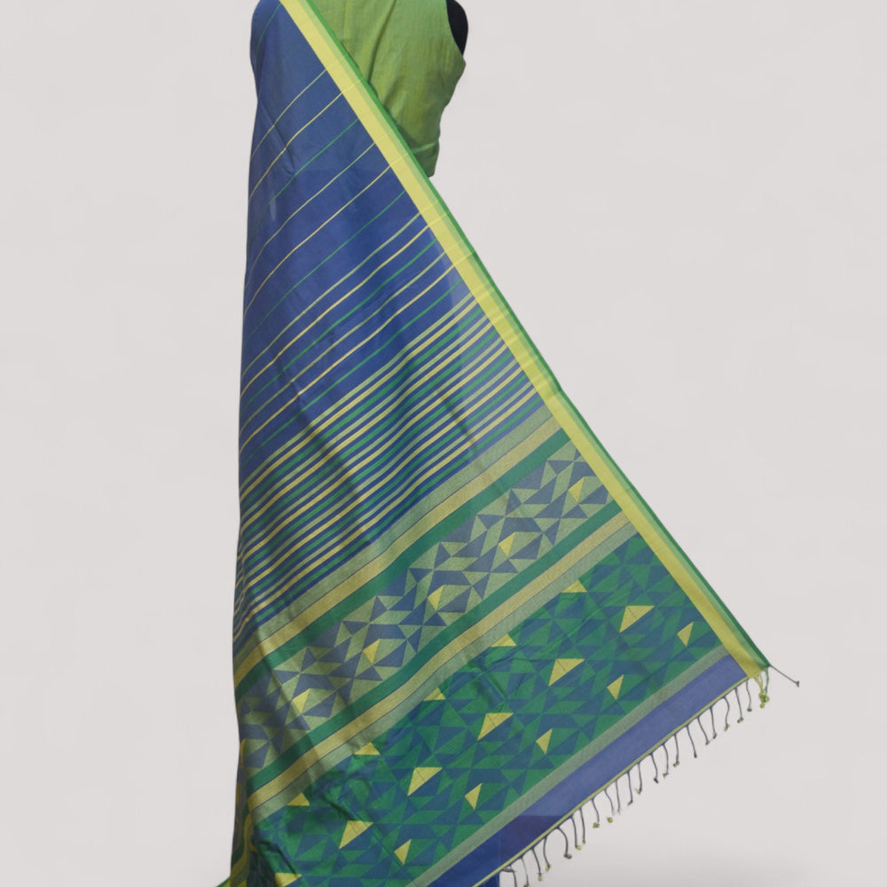 Electric Blue - Triangle Motif Organic Cotton Saree