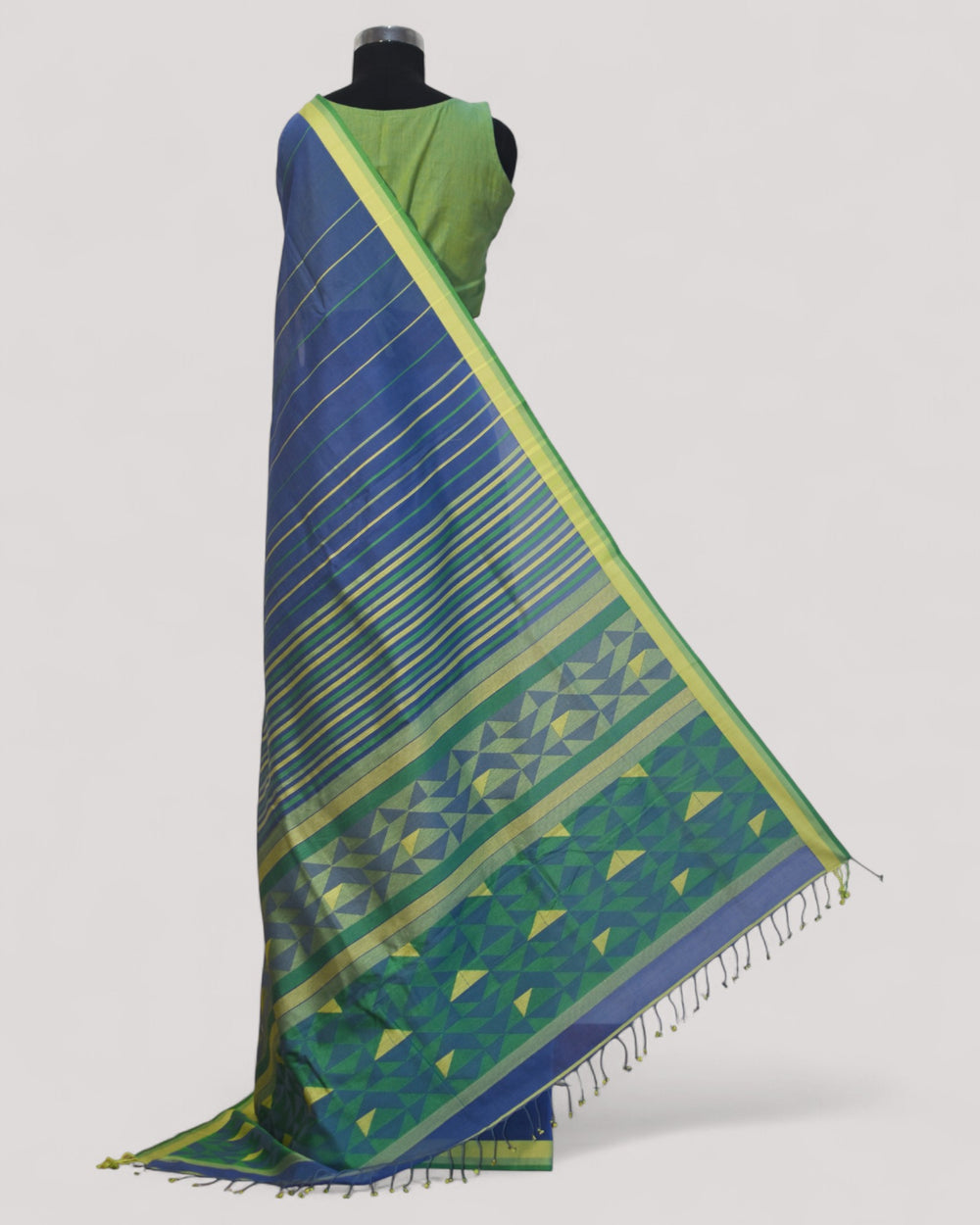 Electric Blue - Triangle Motif Organic Cotton Saree