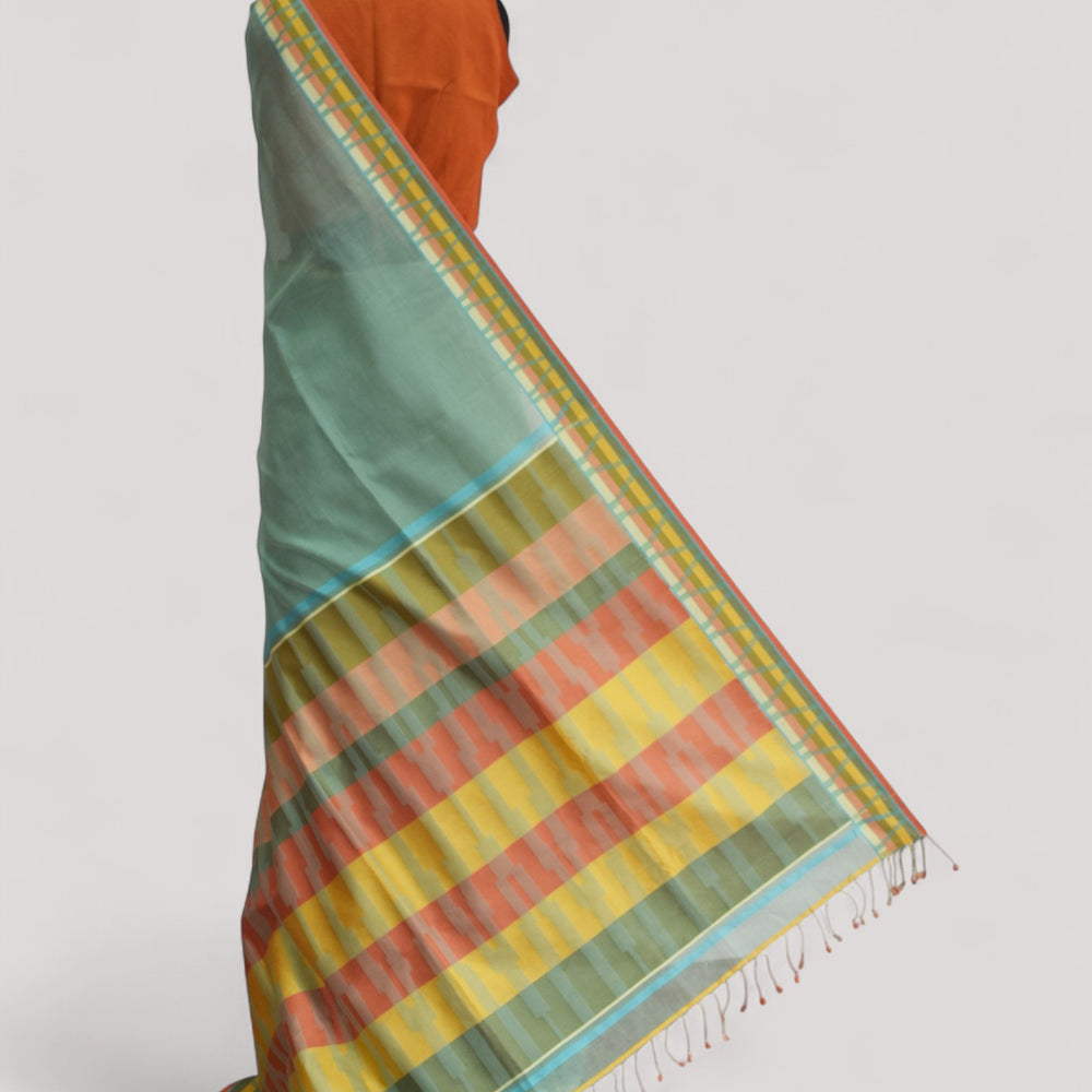 Sea Green - Gopuram Motif Organic Cotton Saree