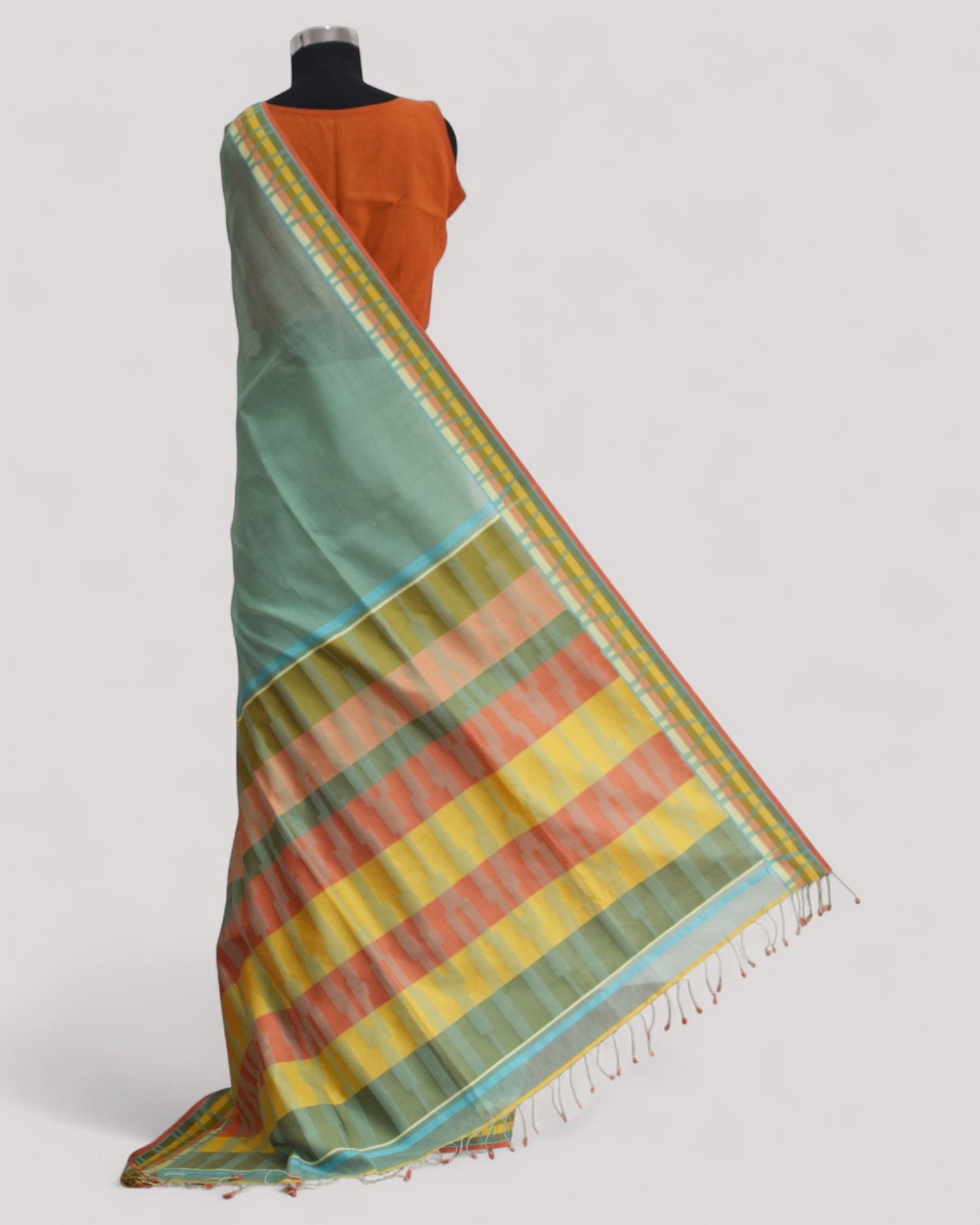 Sea Green - Gopuram Motif Organic Cotton Saree