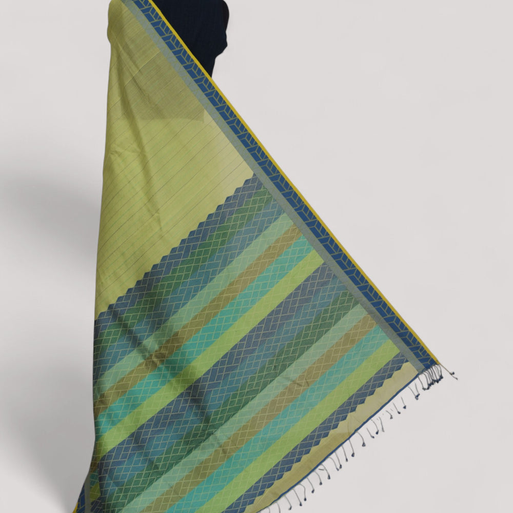 Light Green - Rectangle Motif Organic Cotton Saree