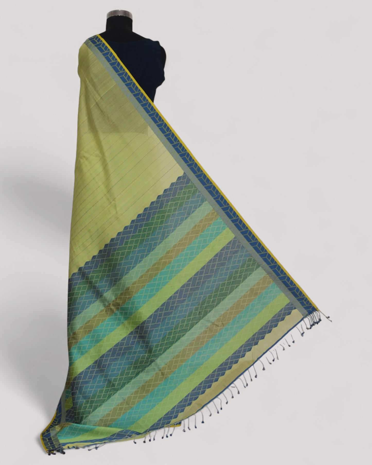 Light Green - Rectangle Motif Organic Cotton Saree