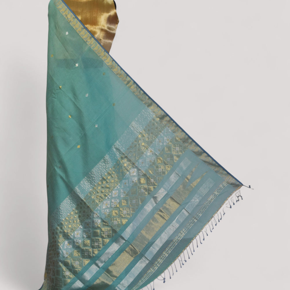 Sea Blue - Kites Motif Organic Cotton Saree