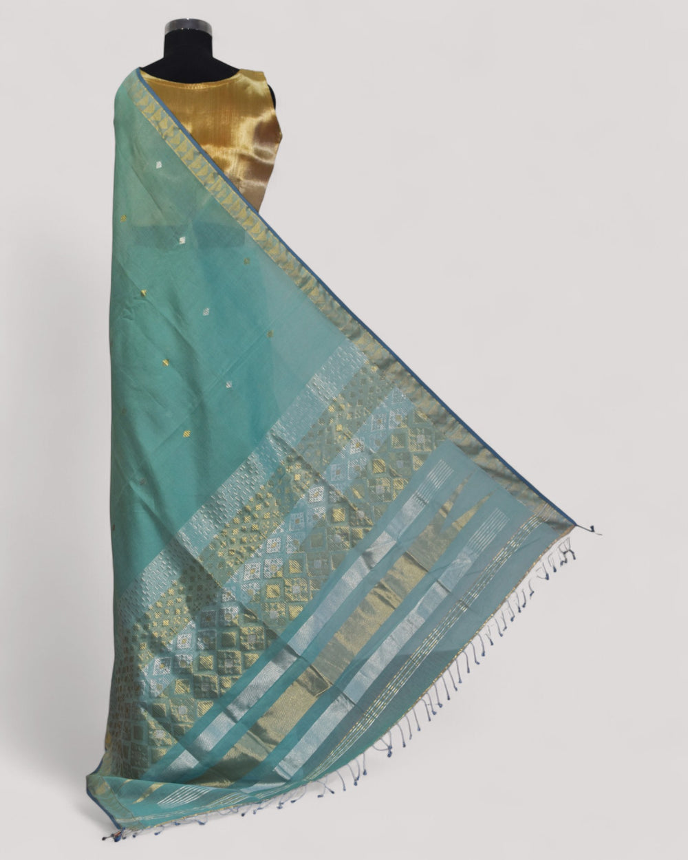 Sea Blue - Kites Motif Organic Cotton Saree