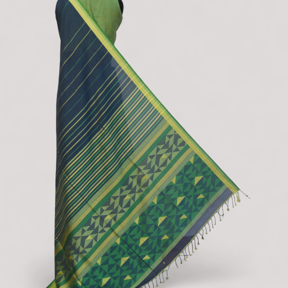 Indigo Blue - Triangle Motif Organic Cotton Saree