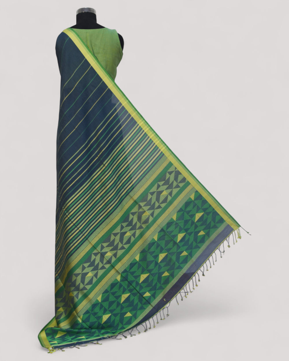 Indigo Blue - Triangle Motif Organic Cotton Saree