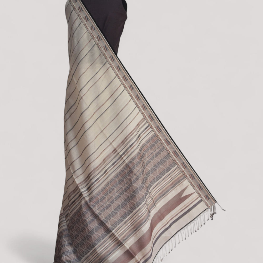 White - Zig Zag Motif Organic Cotton Saree