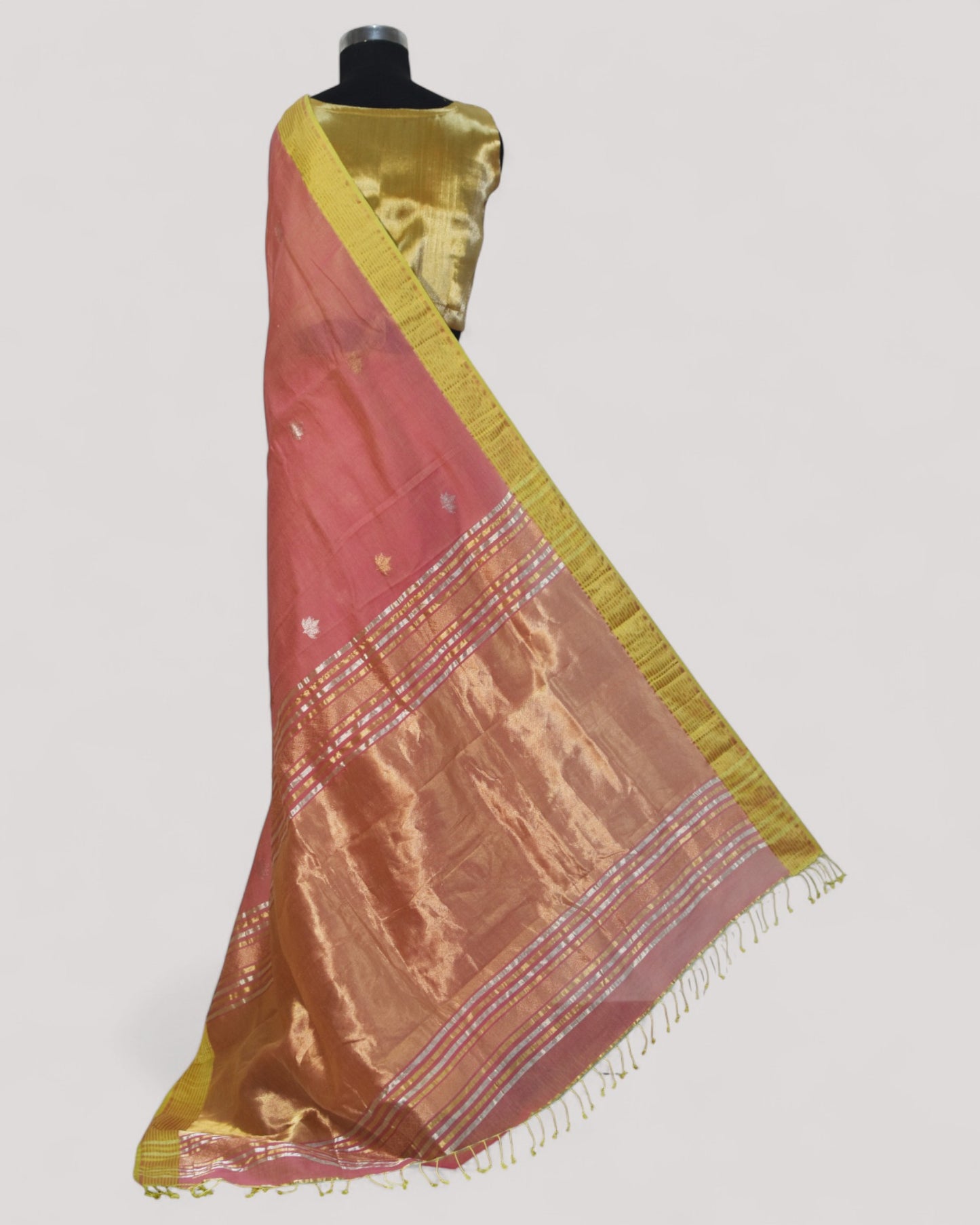 Pink - Lotus butta Organic Cotton Saree