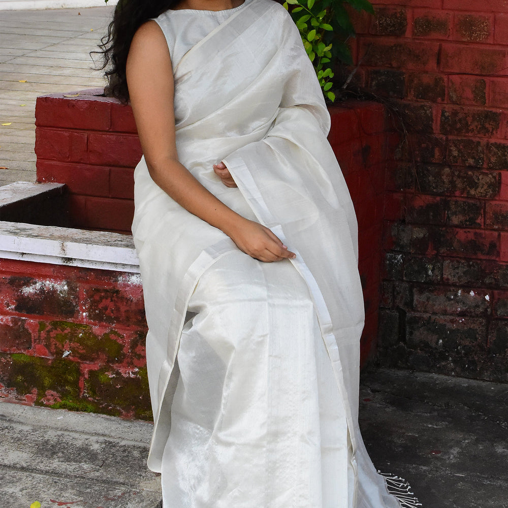 White  Tissue  Organic Cotton Saree-NO BLOUSE
