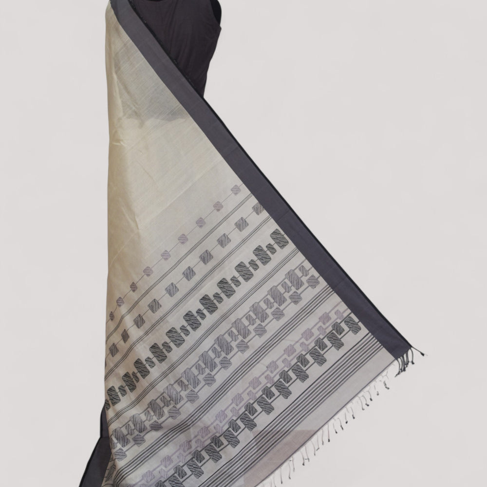 White - Polka Motif Organic Cotton Saree