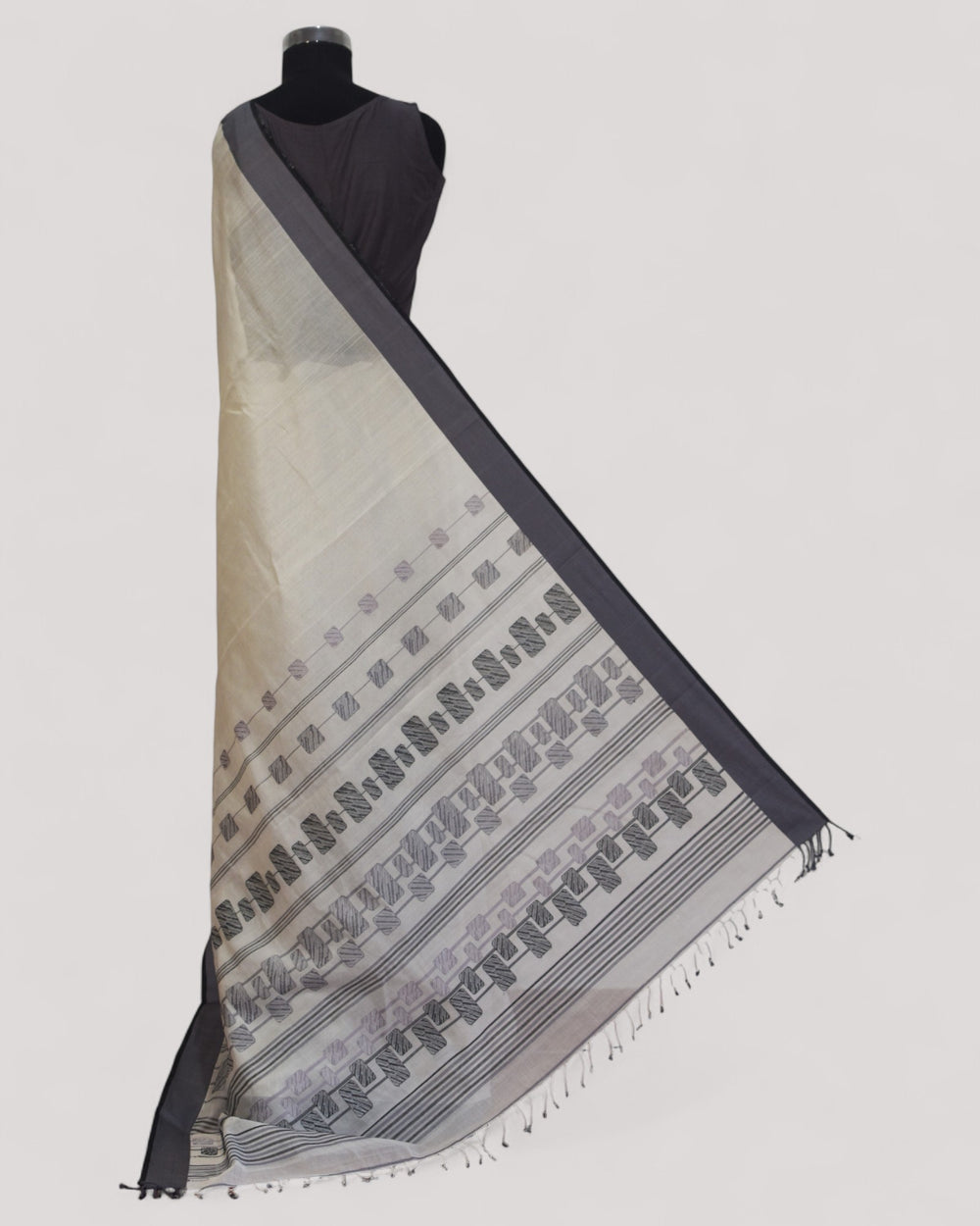 White - Polka Motif Organic Cotton Saree