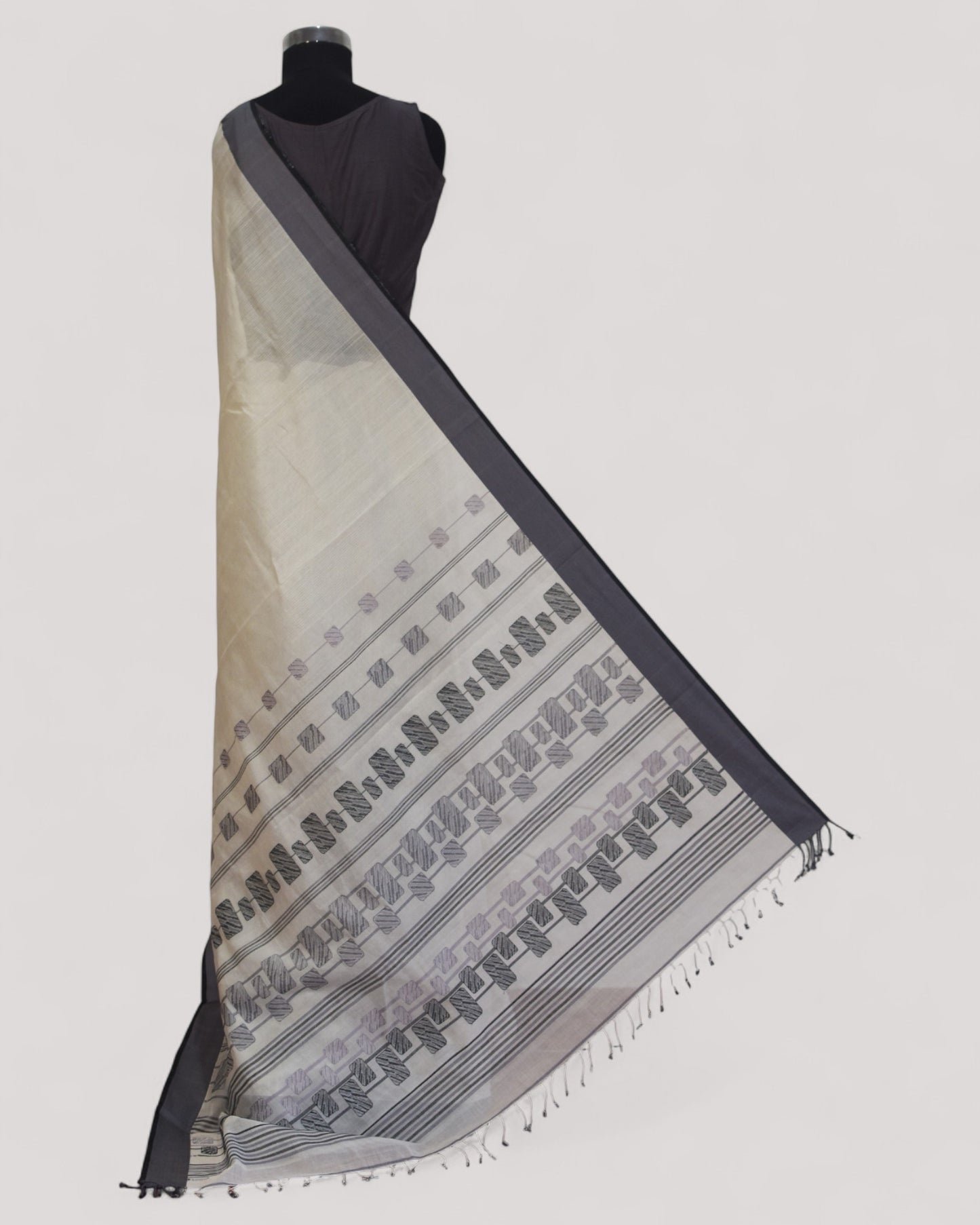 White - Polka Motif Organic Cotton Saree