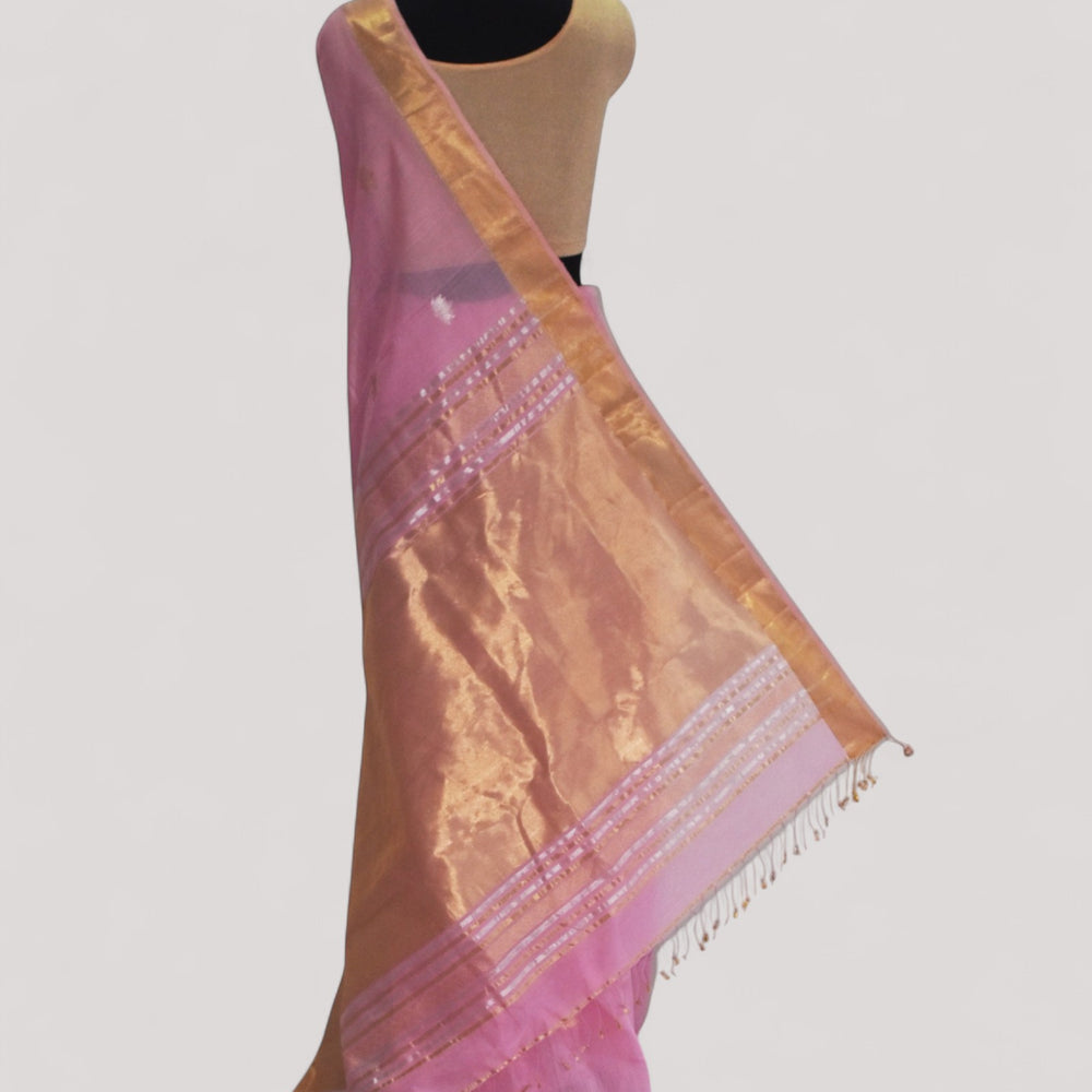 Baby pink - Lotus butta Organic Cotton Saree