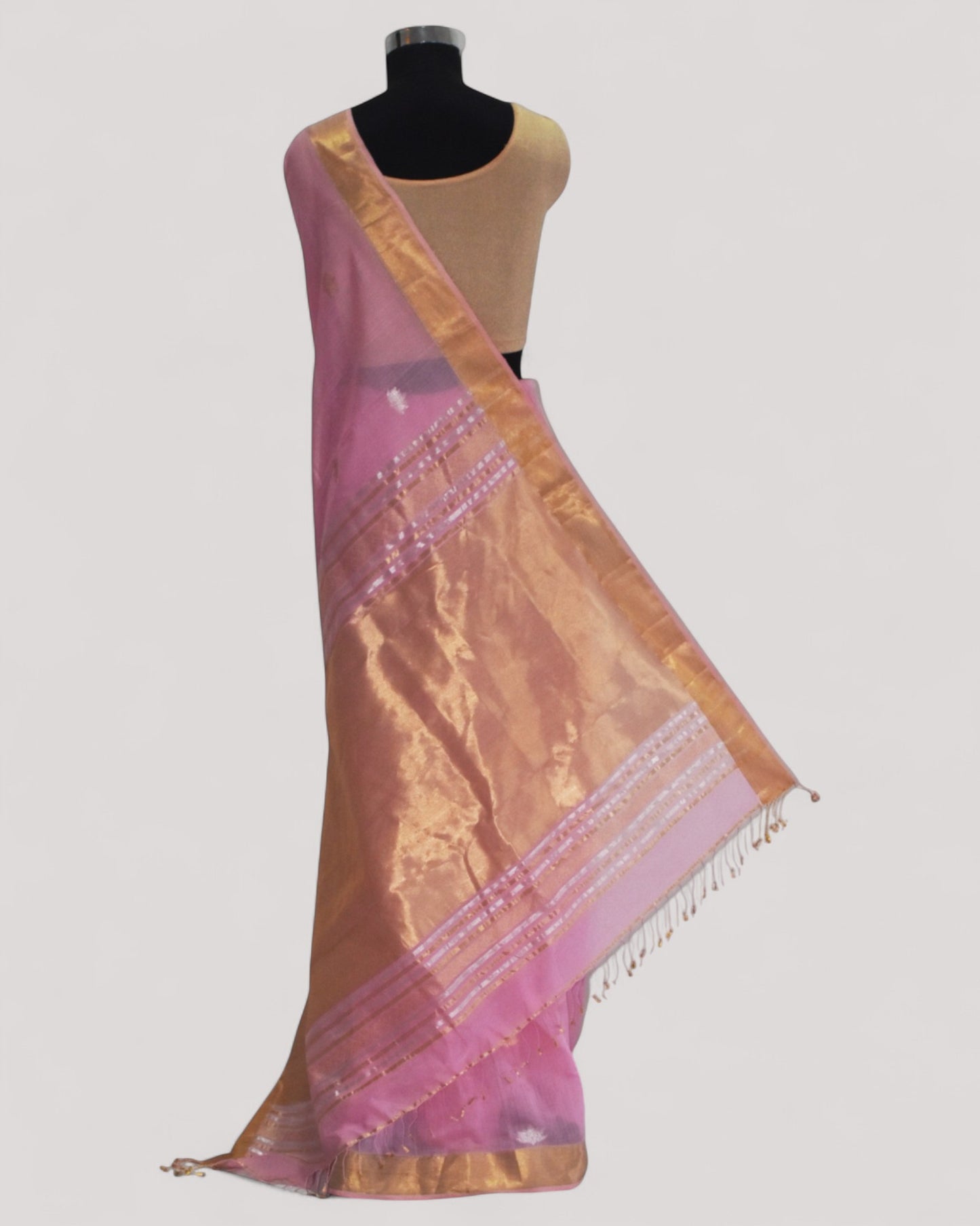Baby pink - Lotus butta Organic Cotton Saree