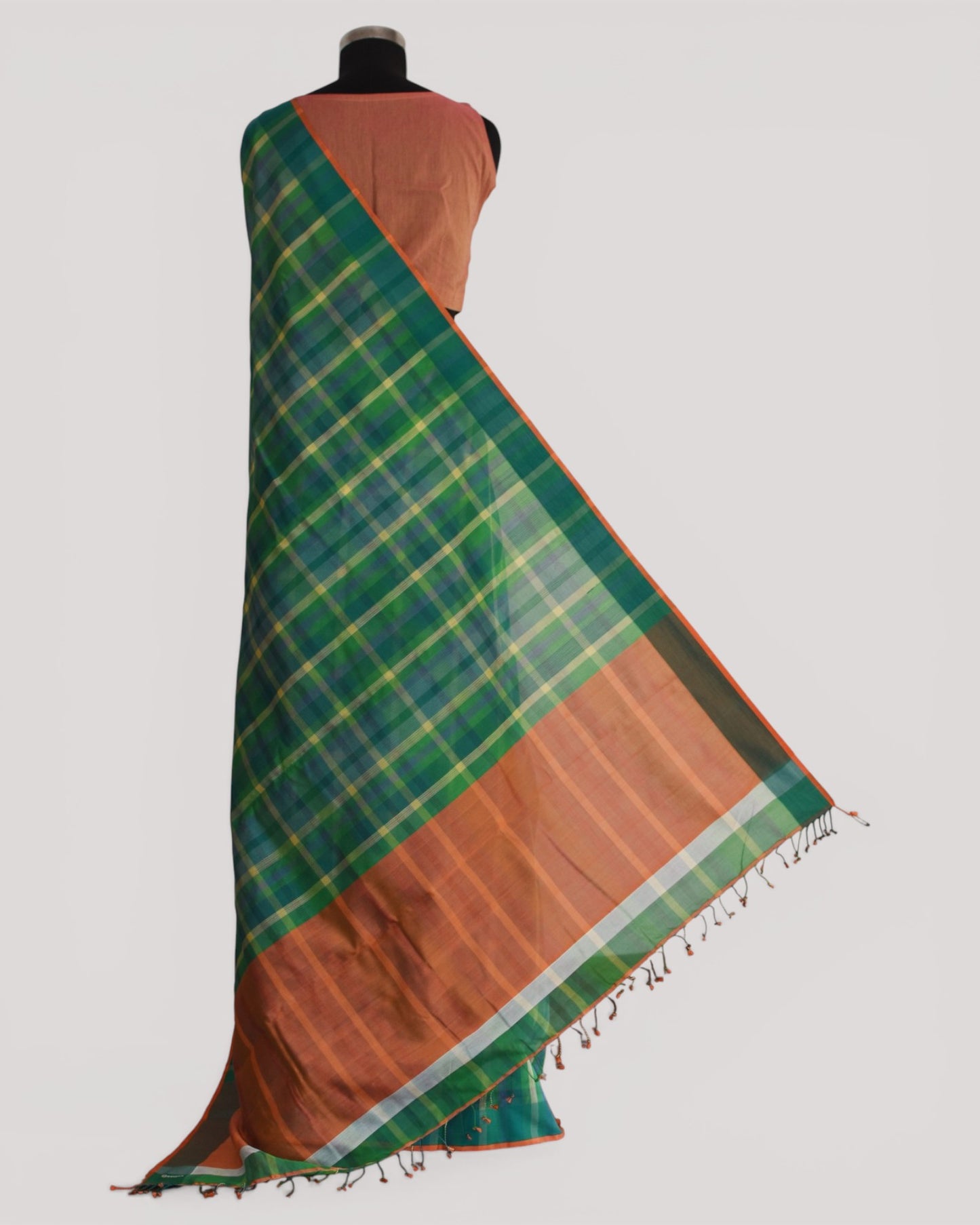 Green Checks - Organic Cotton Saree