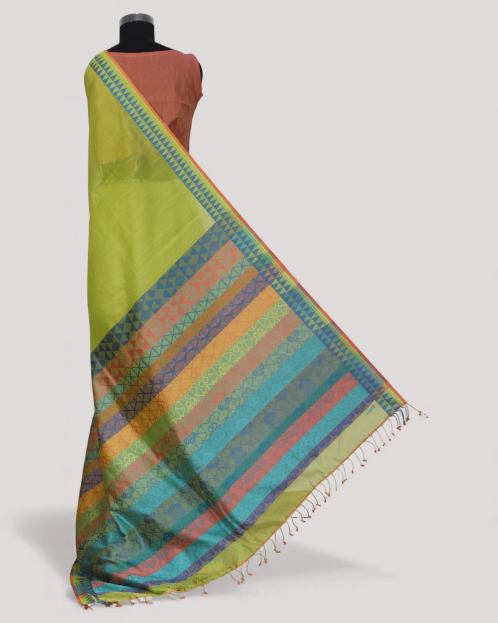 Parrot Green - Cherry Blossom Motif Organic Cotton Saree