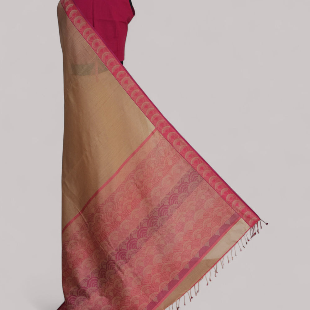 Beige - Arch Motif Organic Cotton Saree