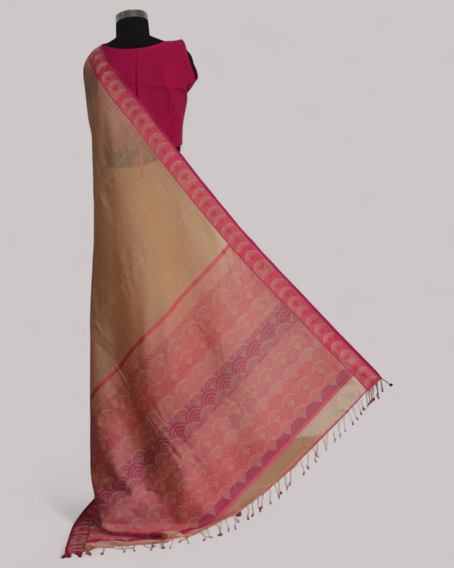 Beige - Arch Motif Organic Cotton Saree