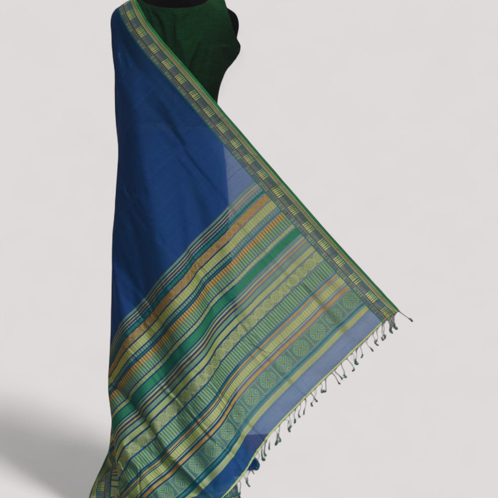 Blue - Sticks and Swirls Organic Cotton Saree