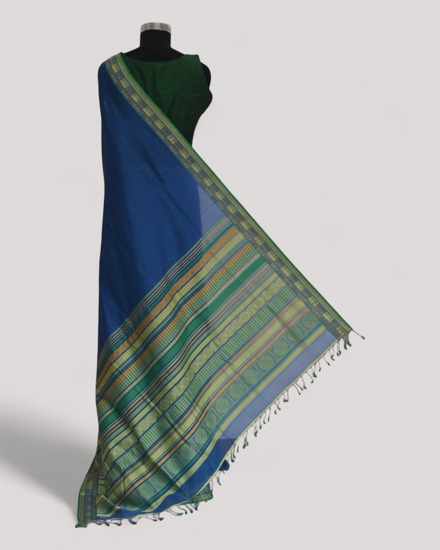 Blue - Sticks and Swirls Organic Cotton Saree