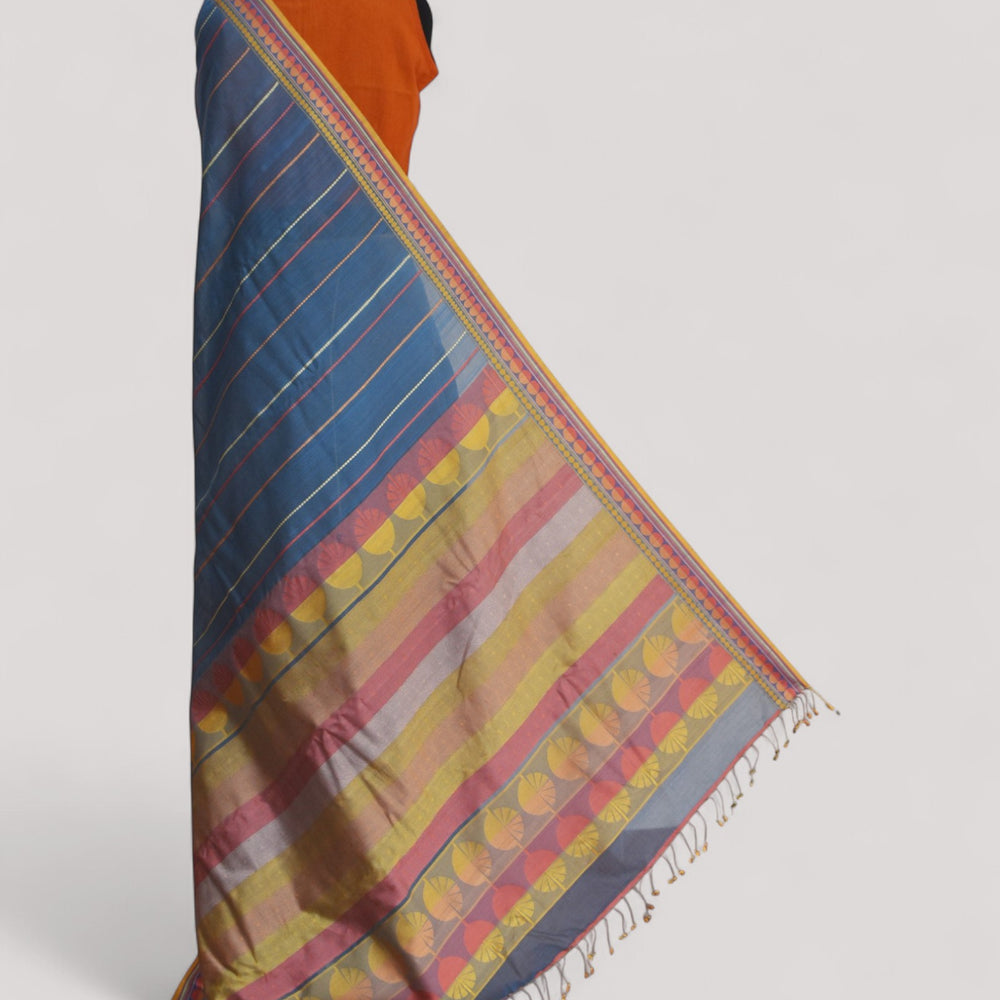 Bluish Grey - Spherical Grace Organic Cotton Saree