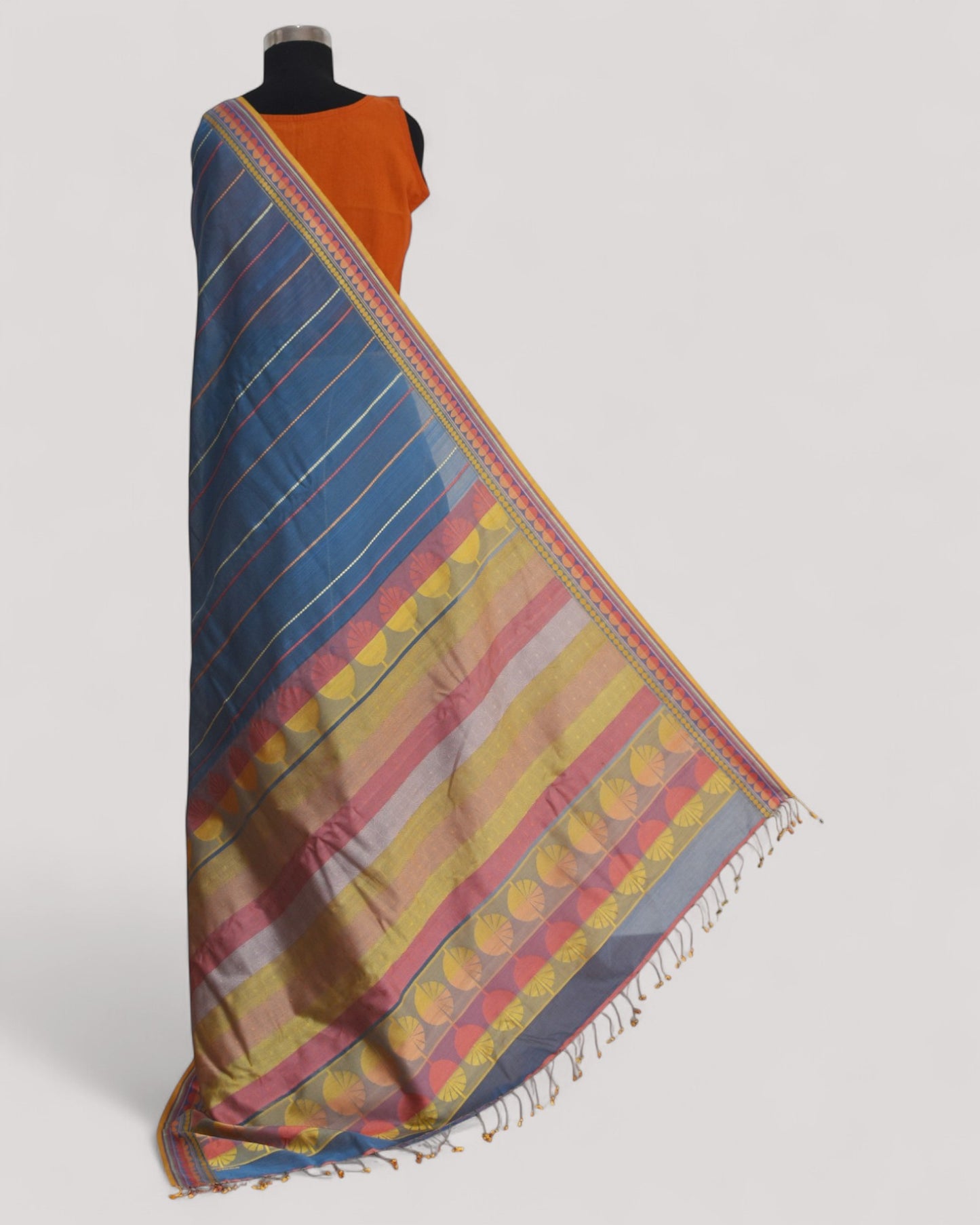 Bluish Grey - Spherical Grace Organic Cotton Saree
