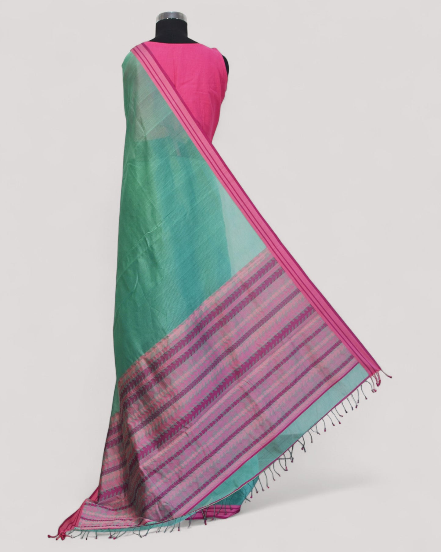 Sea Blue - Tulip Motif Organic Cotton Saree