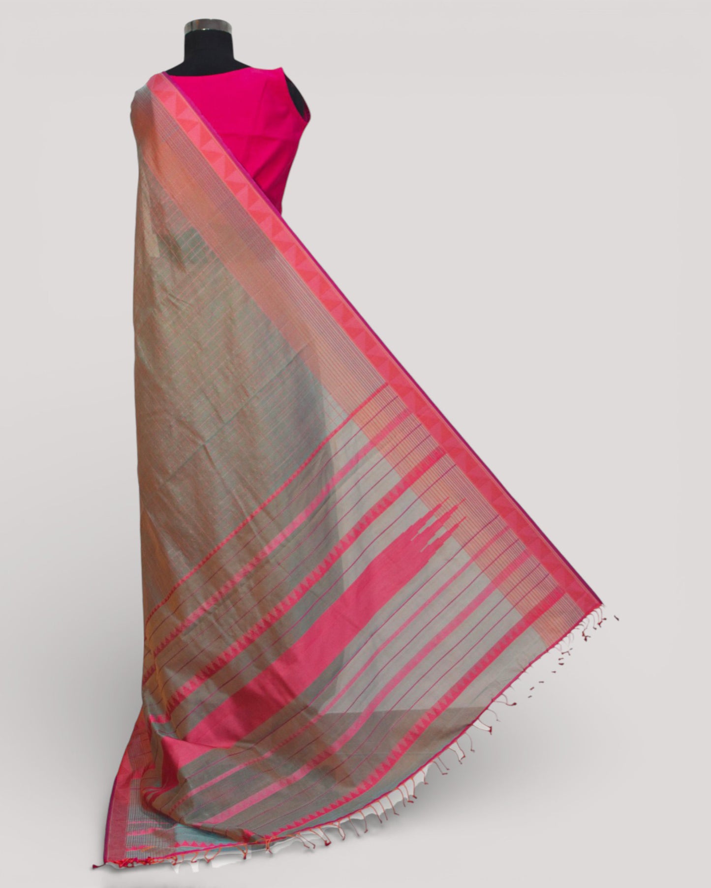 Light Grey - Checks Classic Organic Cotton Saree