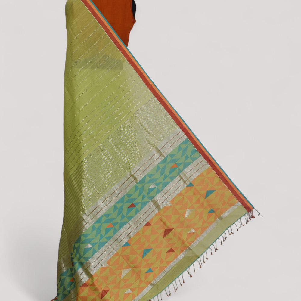 Lime Green - Triangle Motif Organic Cotton Saree