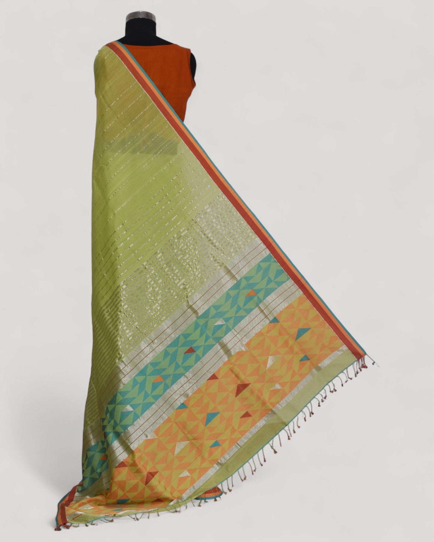 Lime Green - Triangle Motif Organic Cotton Saree