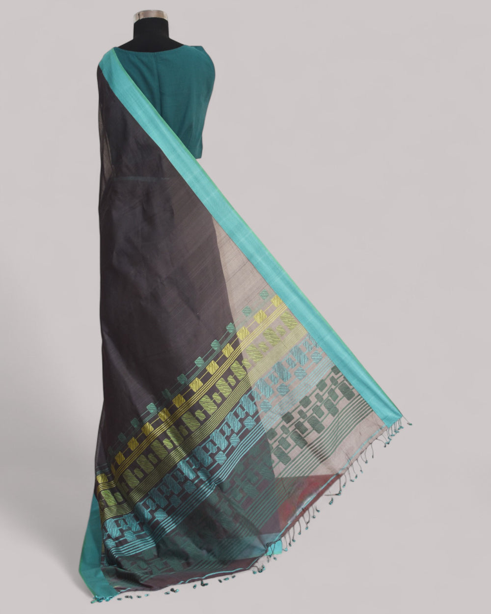 Charcoal Grey - Polka Motif  Organic Cotton Saree