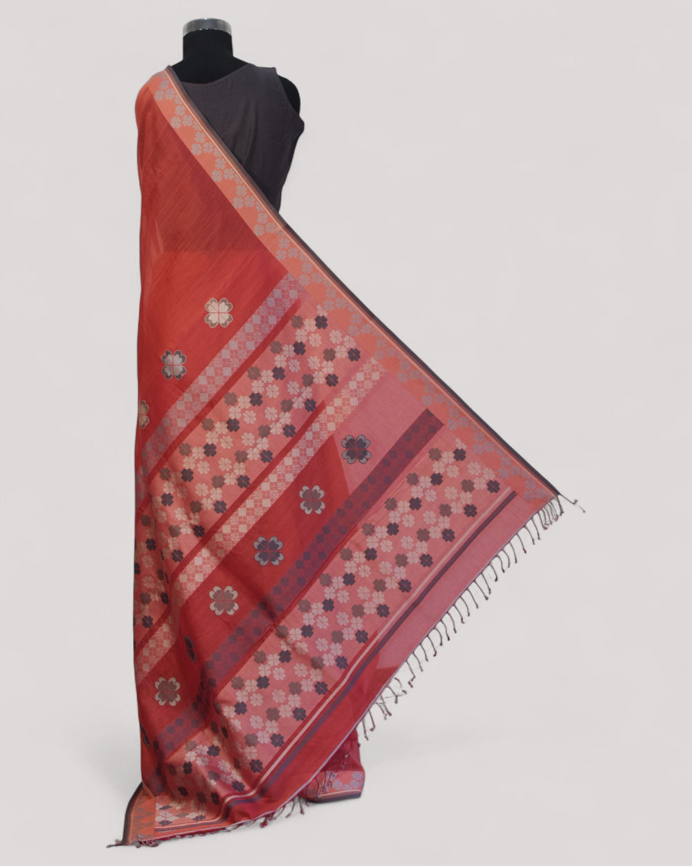 Rosewood - Clover Motif Organic Cotton Saree