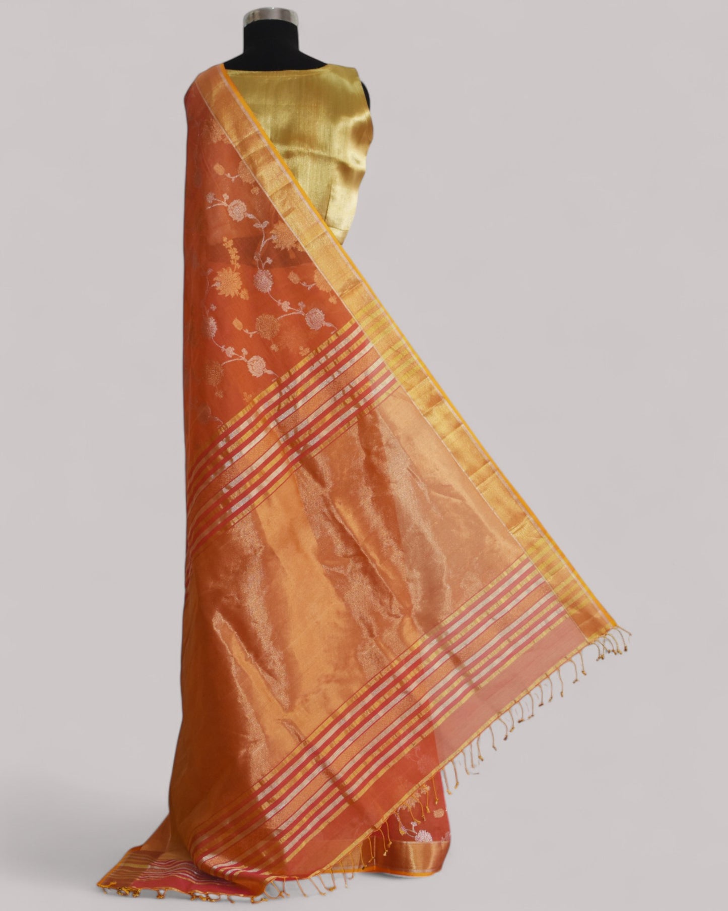Orange - Gilded Grove Organic Cotton Saree