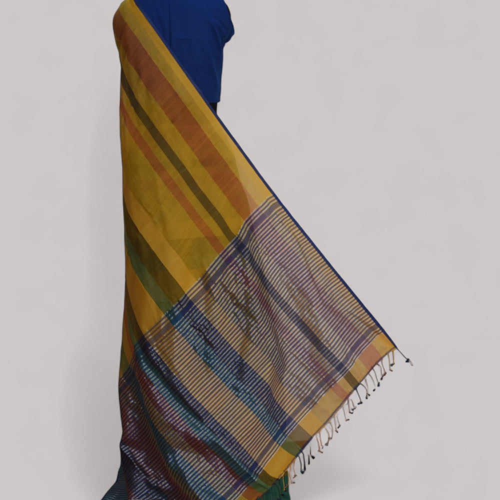 Yellow & Green - Stitch Texture Organic Cotton Saree