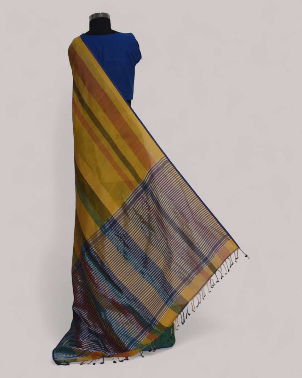 Yellow & Green - Stitch Texture Organic Cotton Saree