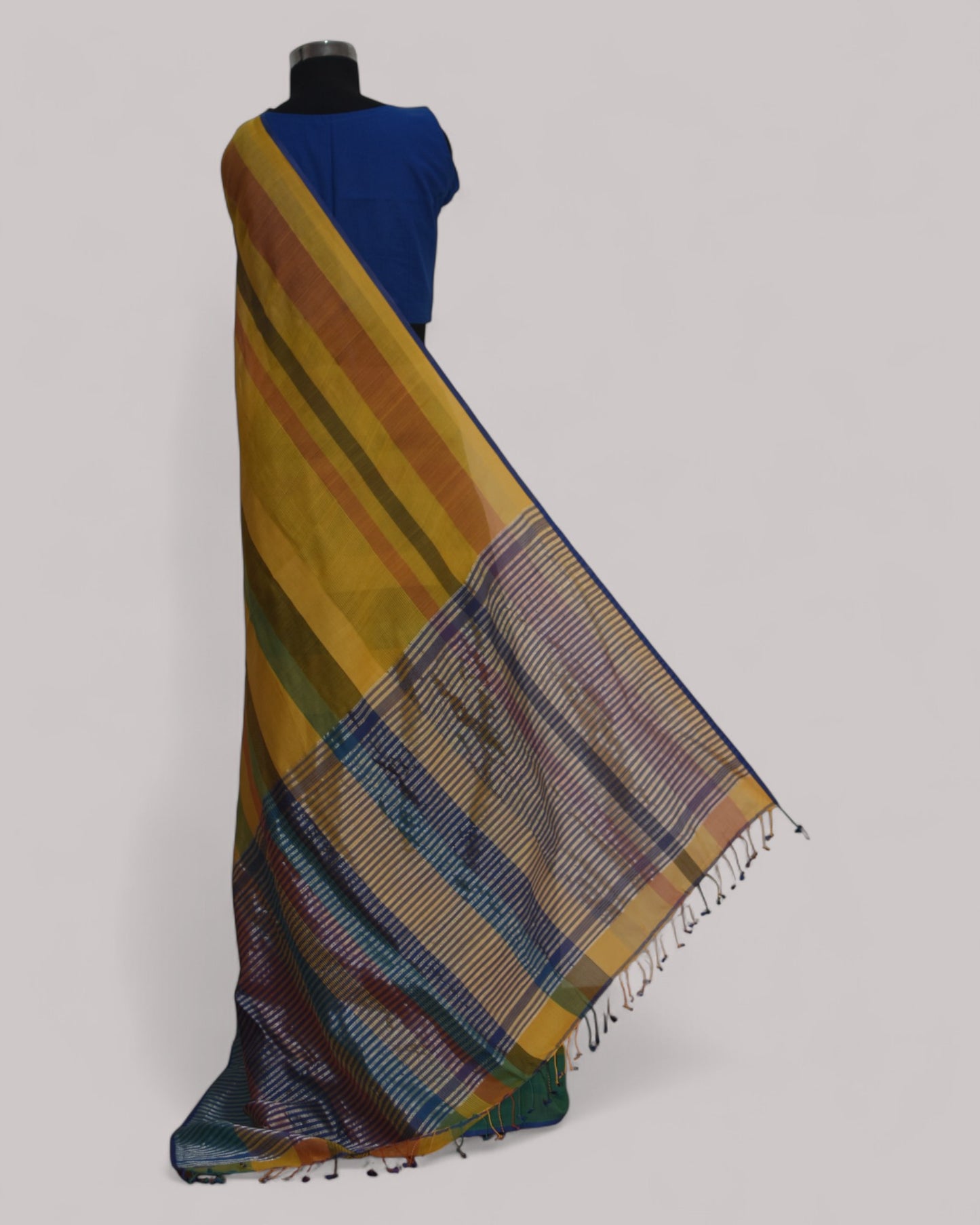 Yellow & Green - Stitch Texture Organic Cotton Saree
