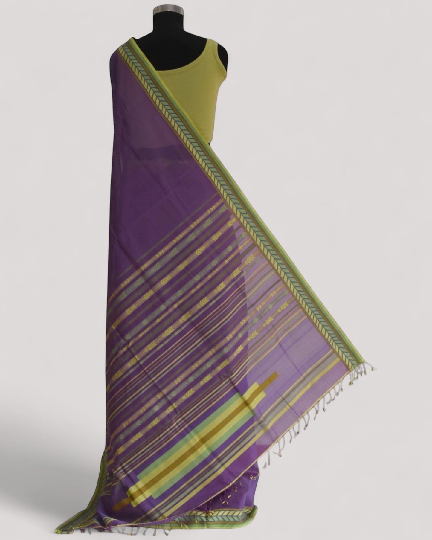 Purple - Arrowed Opulence Organic Cotton Saree