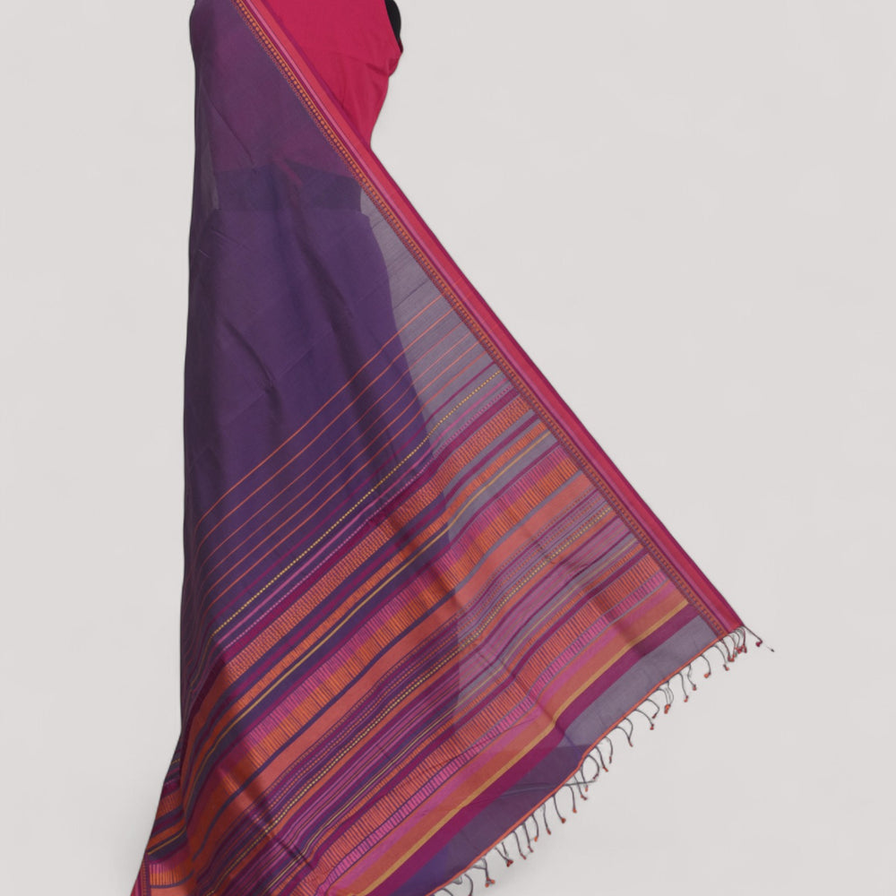 Dark Purple - Dots and Dashes Organic Cotton Saree